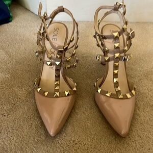 Sole society gold studded cage heels